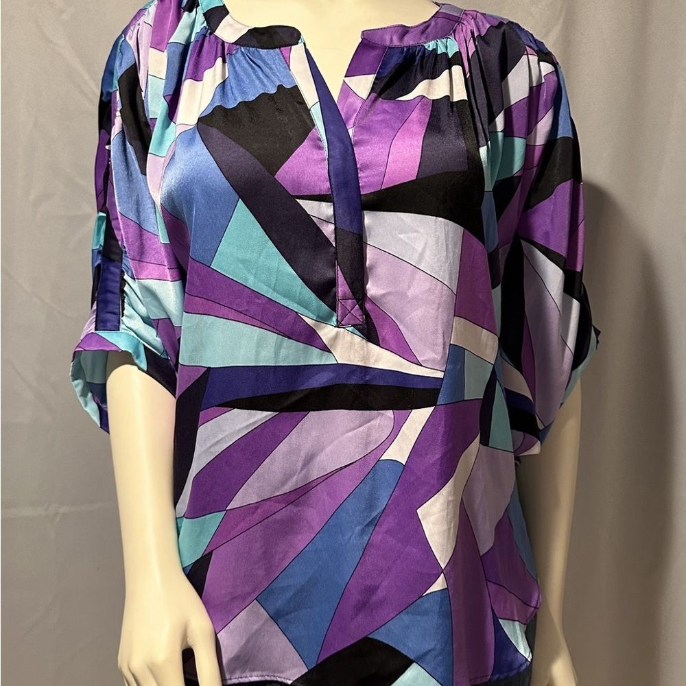 Vintage 60s Style Pyschadelic Colorful Geometric Women's Tunic Top Size M